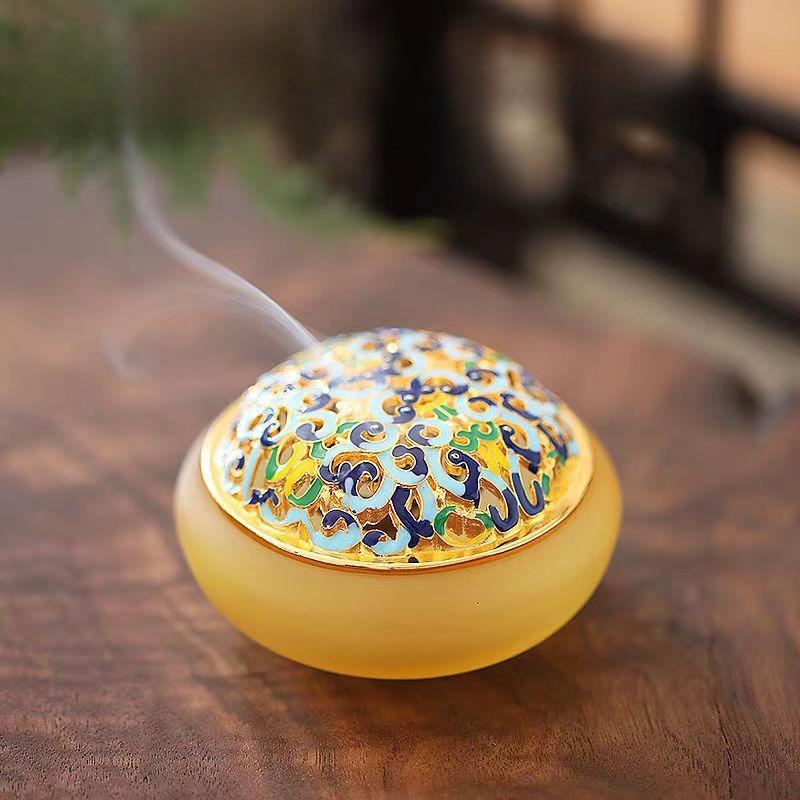 

Y Enamel Colored Luxury Glazed Incense Burner Coil Incense Plate Indoor Tea Ceremony Offering Buddha Lotus Incense Holder Decor жовтий