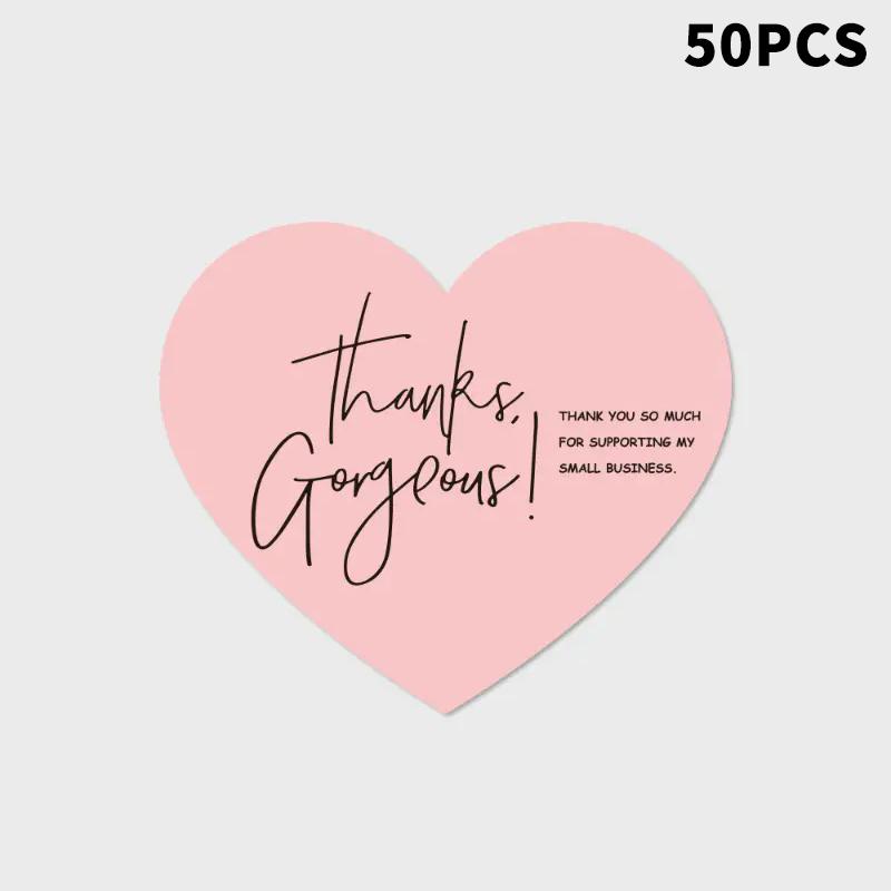 

50 шт. 5 стилей розовые бирки «Спасибо» в форме сердца, наклейки для подарочной упаковки, для вечеринки A5