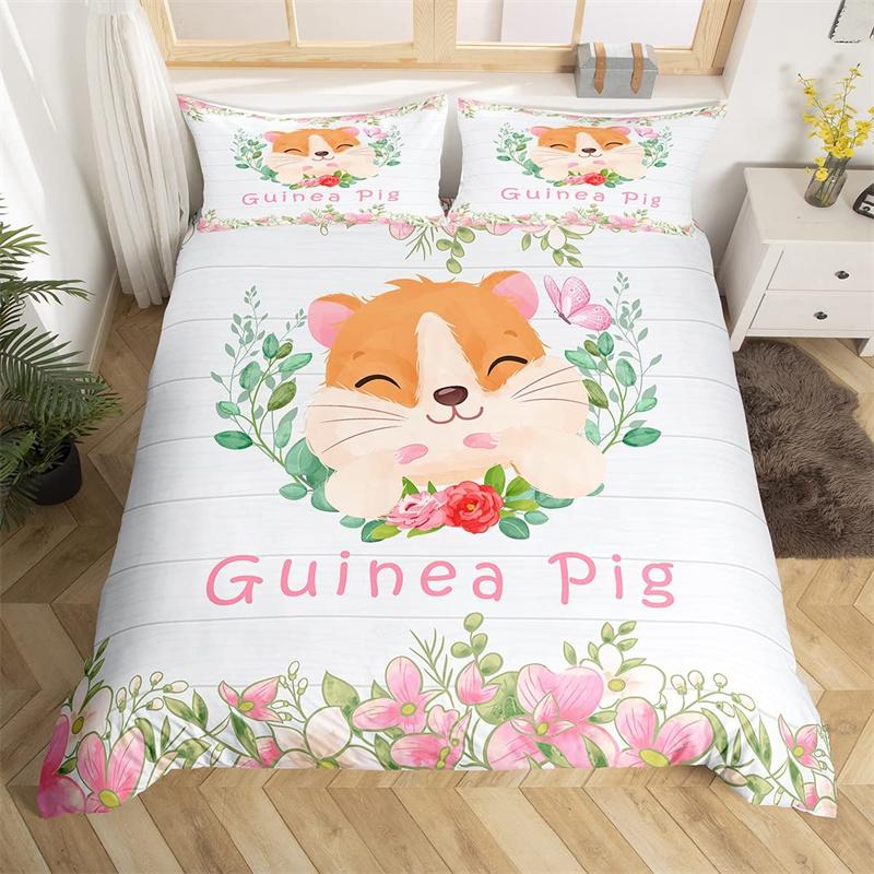 Cute Milk Cow Bedding Set King Cartoon Animal Duvet Cover Botanical Floral Comforter Cover Microfiber Farmhouse Bedspread Cover
