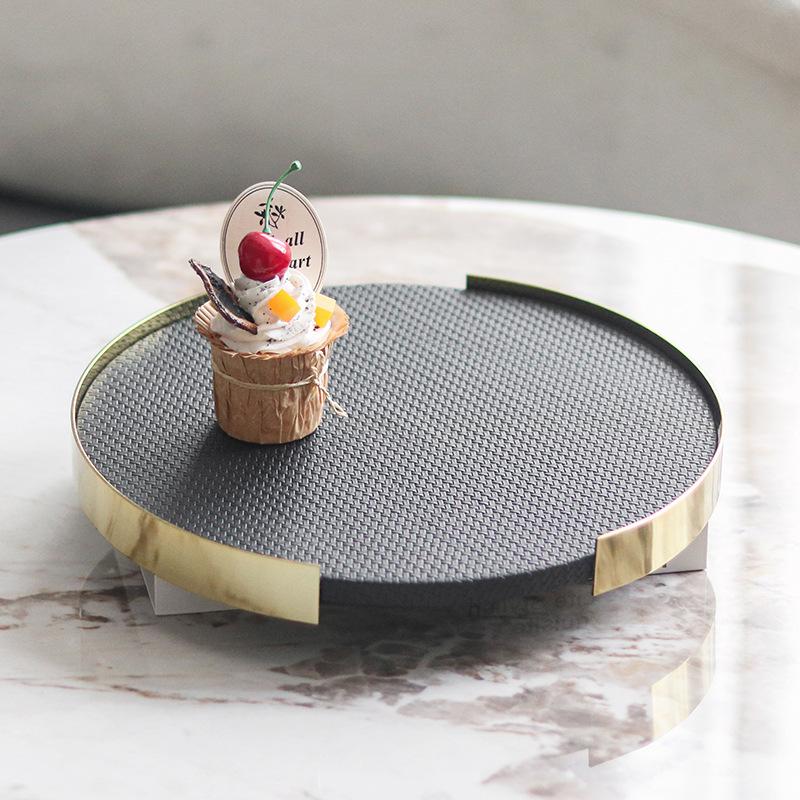 Light Luxury Isn Leather Round Tray Creative Home Hotel Living Room Bedroom Dressing Table Bathroom Supplies Storage Tray