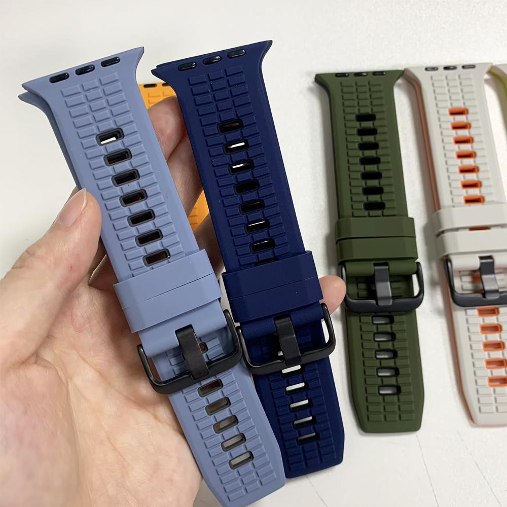 Silikonarmband för Apple Watch Ultra 3 2 Series 11 10 9 8 SE 7 6 5 4 3 Armband Correa iWatch-band 49mm 45mm 44mm 46mm Armband