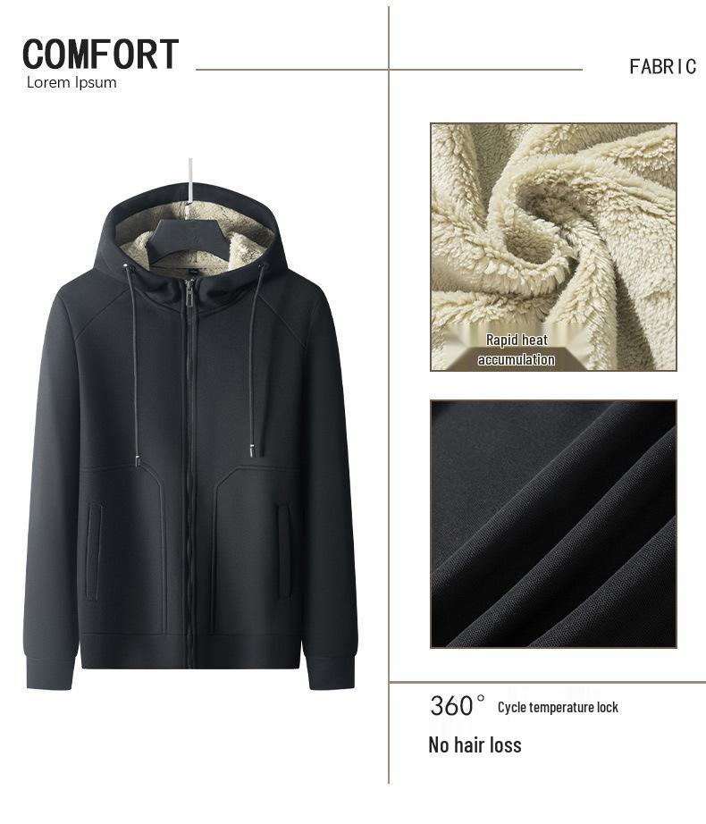 Men's Heavyweight Fleece Jacket: Casual Hooded Lamb's Wool Warm Cardigan Coat for Autumn and Winter.