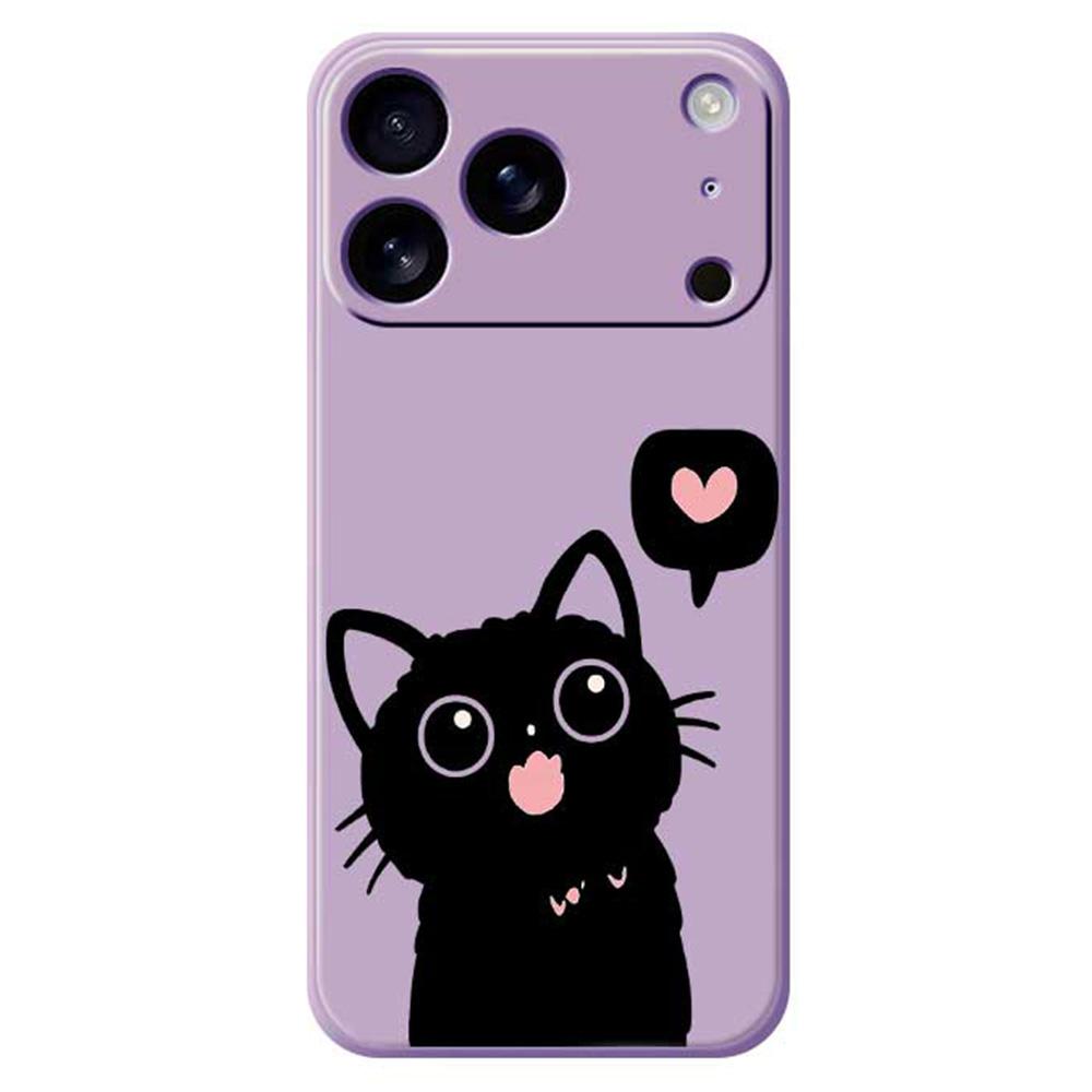For iPhone 17 Pro Case Love Black Cat Pattern Printing Straight Edge TPU Phone Back Cover
