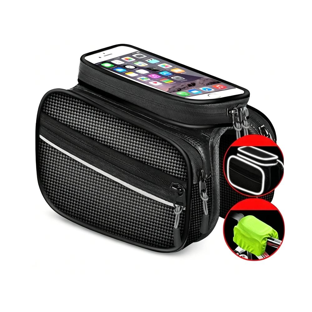 

Touchscreen Bike Front Beam Bag with Reflective Stripe Waterproof Phone Storage Baga чёрный