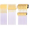 24Pcs Exquisite Pink Cutlery Set Stainless Steel Dinnerware Set Gold Knife Fork Spoon Dinner Set Kitchen Flatware Tableware Set
