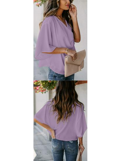 2026 Chiffon V-Neck Loose Casual Top - European & American Style Women's Shirt