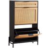 Rattan Shoe Cabinet Shoe Organizer 2 Flip Drawers & 1 Slide Drawer Black
