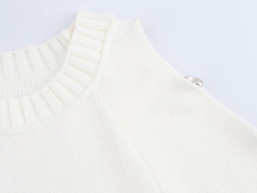 2025 Spring Women's European & American Style Fashion Versatile Ball Sleeve Knit Sweater