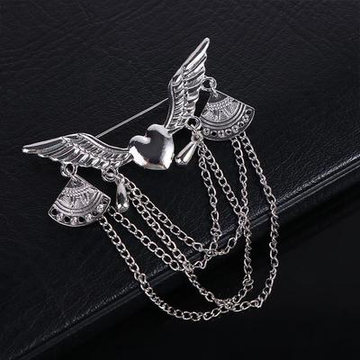 Trendy Long Tassel Lapel Pin Heart-Shaped Chain Jewelry Brooches Fashion Accessories Brooch Pins
