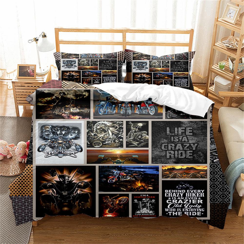 Fahrzeug-Bettbezug-Set, Motorrad, Auto, Zug, Flugzeug-Muster, King-Queen-Größe, Bettbezug für Kinder, Jungen, Geschenk-Bettwäsche-Set