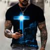 Christliche T-Shirts Übergroßes T-Shirt Gothic Jesus Christus Kreuz 3D-Druck O-Ausschnitt Tops Vintage Hip Hop Kurzarm Herrenbekleidung