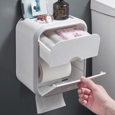 Wall-Mounted Waterproof Toilet Paper Holder & Storage Rack, Punch-Free Installation.