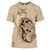 Japanese Samurai Cat 3d Printed Summer Men'S T-Shirt Casual Shirt Classic Vintage Oversized O-Neck Fun Hip Hop Loose Clothing