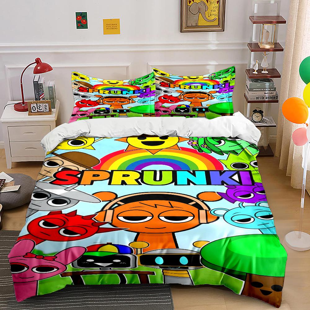 Music Games S-Sprunki Print Bedding Set 1 Duvet Cover+2 Pillowcase Multi Size Bedroom Bedding Decoration Machine Washable