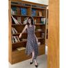 American vintage plaid sleeveless dress women's summer new niche irregular vest skirt midi length