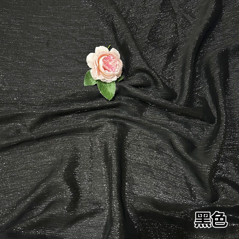 Shiny Silver Wire Crinkle Chiffon Fabric Plain By The Meter for Clothes Hanfu Dress Shirt Diy Sewing Cloth Soft Breathable Black