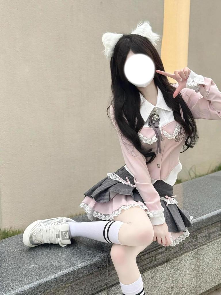 Jundakara Dress Feminine Pleated Tiered Lace Ruffles with Long Korean Korean Lolita Perfect for Size S Women's 3-Piece Set, Ribbon, Sleeves, Style,