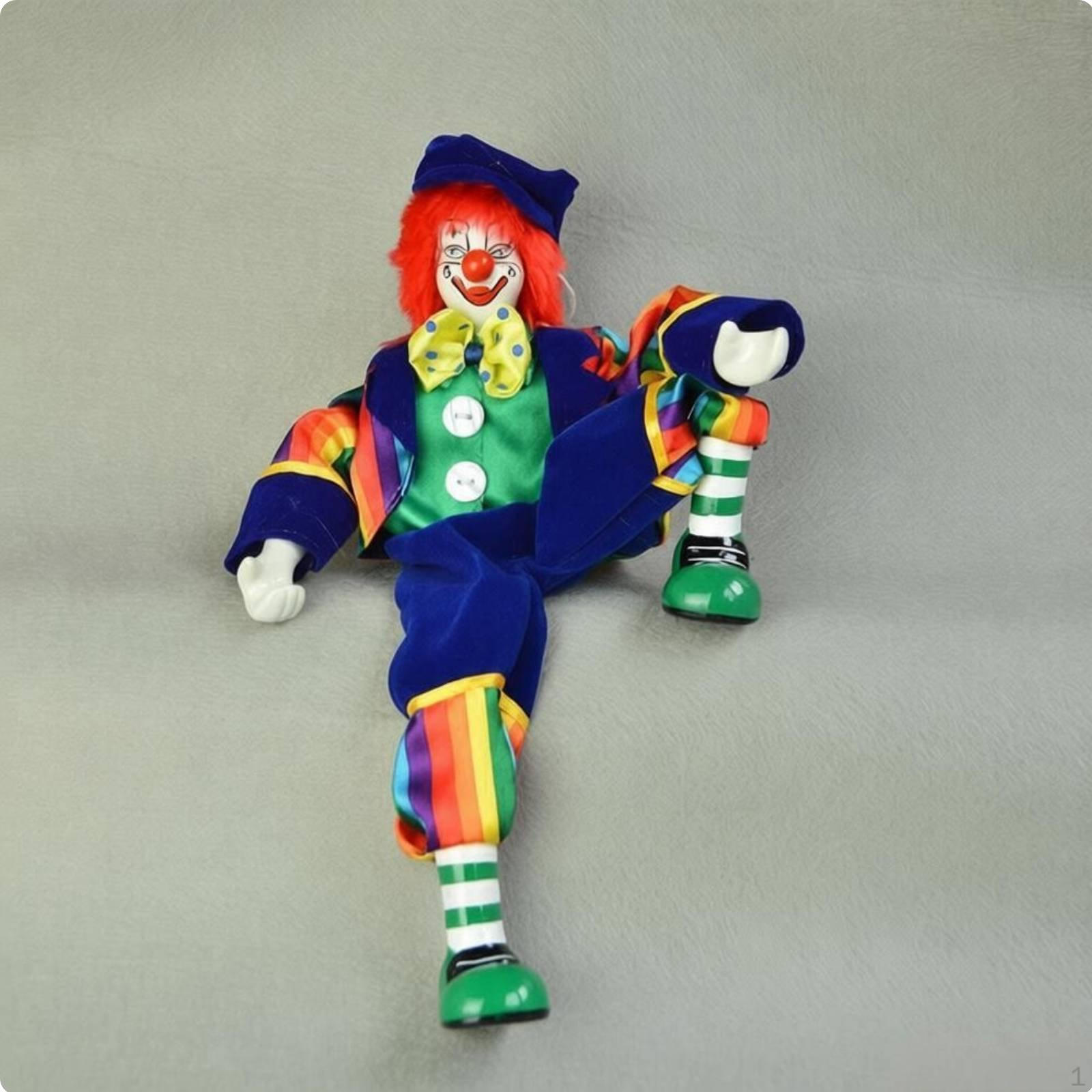 Dangling Leg Clown Doll Handmade Porcelain Figurine HandPainted Face Sitting Court Entertainer