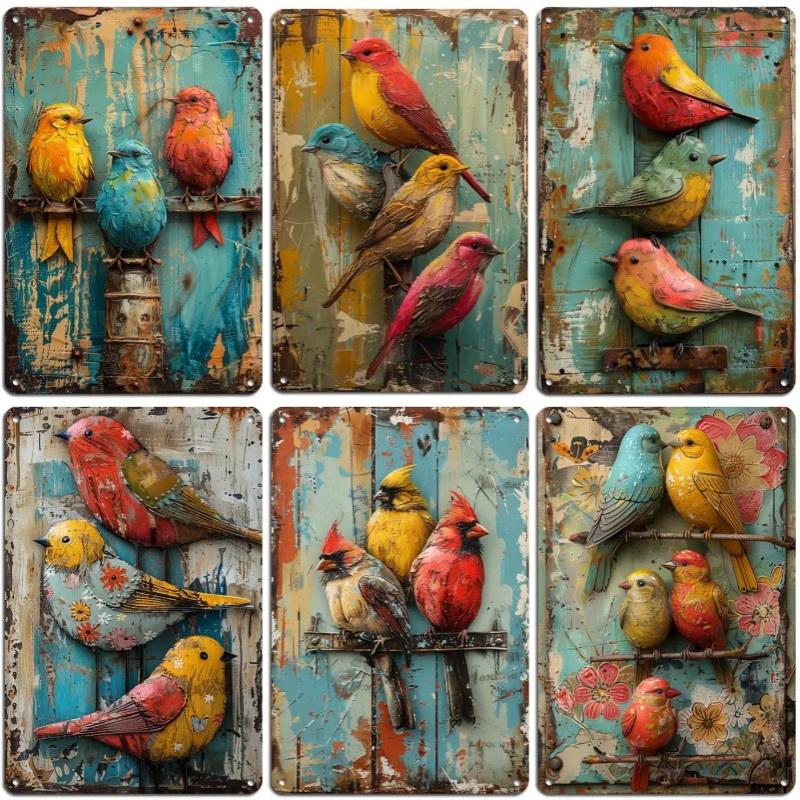 Metal Tin Poster Pastoral Birds Metal Tin Signs Posters Plate Wall Decor for Bars Restaurant Cafe Clubs Retro Posters Plaque