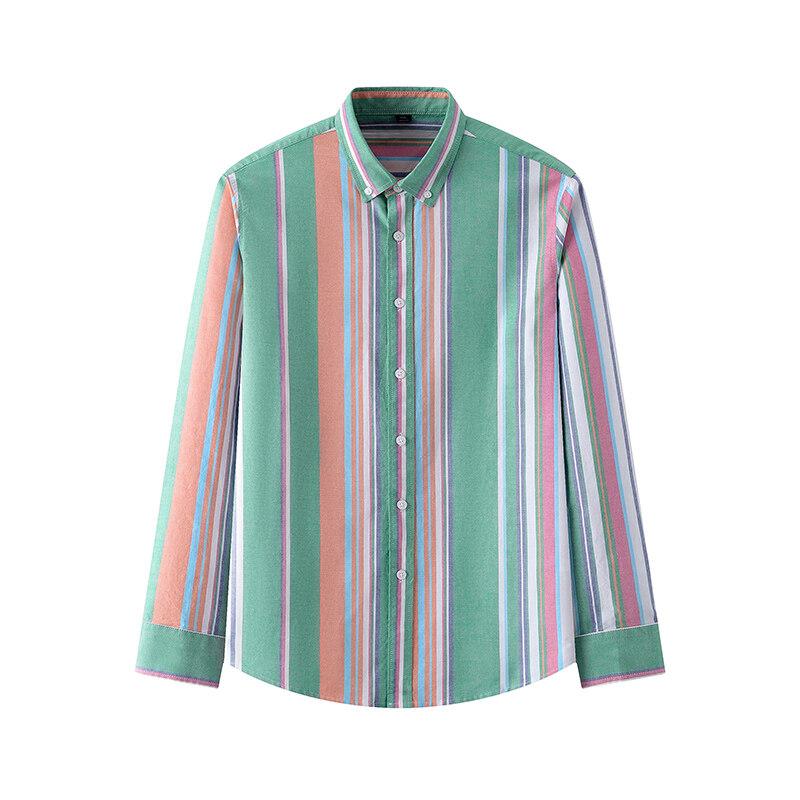 100% Cotton Shirts Men Oxford Spun Fashion Striped Casual Long Sleeved Shirt