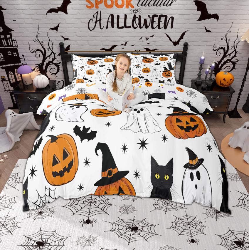 

Одеяло Homewish Мультяшные Летучие Мыши Для Детей Малышей 2 шт./3 шт. Счастливого Хэллоуина Тематическое Постельное Белье Тыква Жуткое Животное Комплект Постельного Белья Comforter (quilt)-EU Single(135*200cm)3pcs