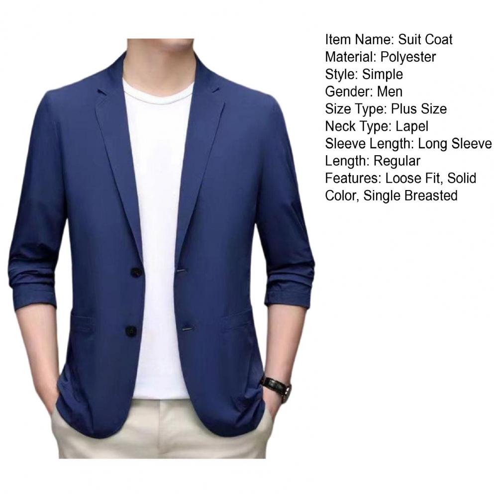 Men Suit Coat Lapel Long Sleeve Single Breasted Suit Jacket Single Color Pockets Business Formal Suit Coat Workwear