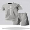 New Minimalist Solid-Color Paris Letter Print T-Shirt and Shorts Two-Piece Set Summer Plus-Size Athletic Men's Short-Sleeve Set