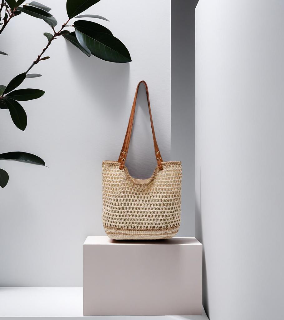 Women's Summer 2025 Cotton Thread Large Capacity Straw Woven Shoulder/Crossbody Handbag