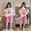 Girls Sports Two-Piece Summer Models Foreign Style Girls Big Girl Summer Short-Sleeved Suit Children's Casual T-Shirt Suit