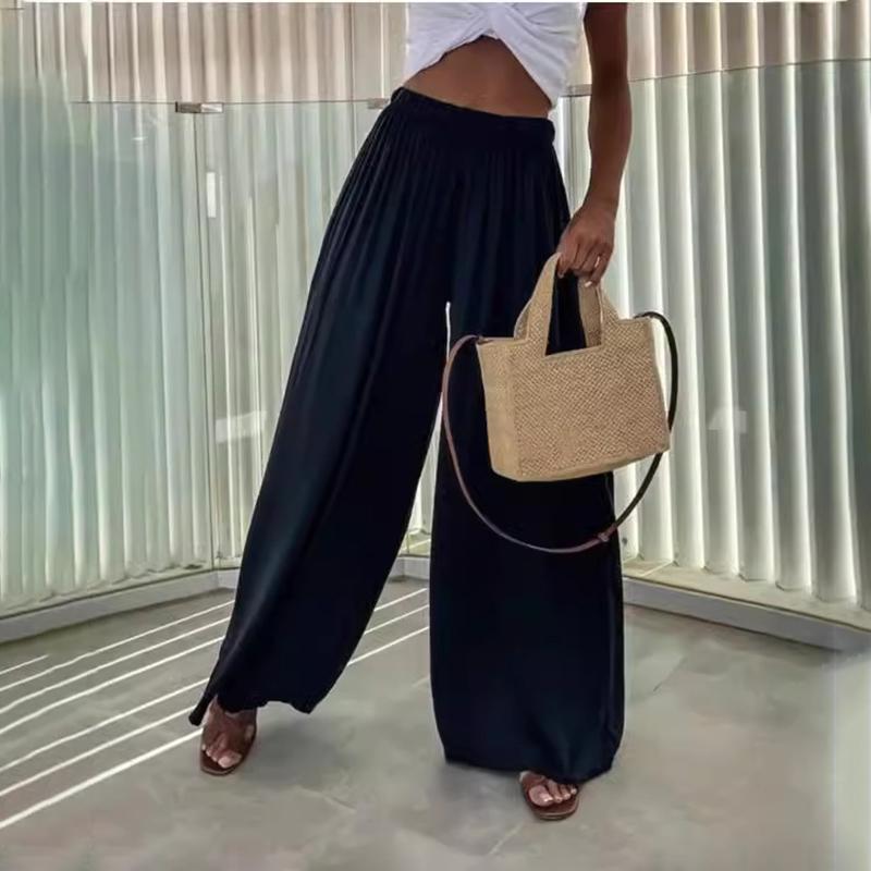 Women Autumn Winter Wardrobe Staple Versatile Draped Casual Street Elastic High-Waisted Solid Color Pocket Straight-leg Pants