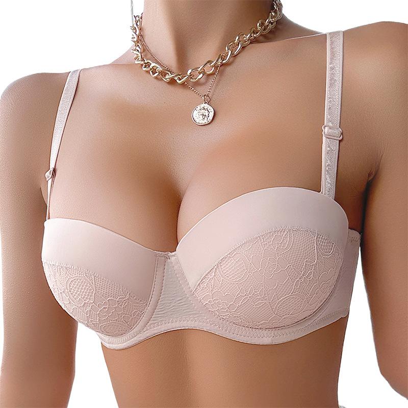 Mulheres europeias e americanas Sexy Underwear Top Renda Lingerie Gathered Push Up Bra Adolescente Meninas Sutiã Ajustável