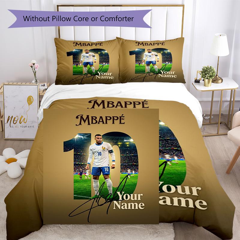 3pcs Custom Name Football Legend Printed Bedding Set Duvet Cover Closure Includes 1 Duvet Cover & 2 Pillowcases, Soft and Comfortable for All Seasons.