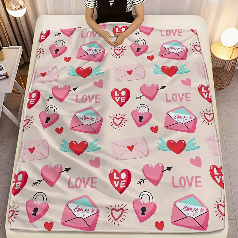 Retro Lettering Love Letter Design Flannel Printed Blanket Suitable For All Seasons Suitable For Living Room Office Sofa Travel