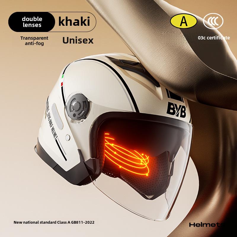BYB A-Class 3C Certified Universal Helmet with Anti-Fog Dual Lens for Motorcycle/Electric Vehicle (Four Seasons).