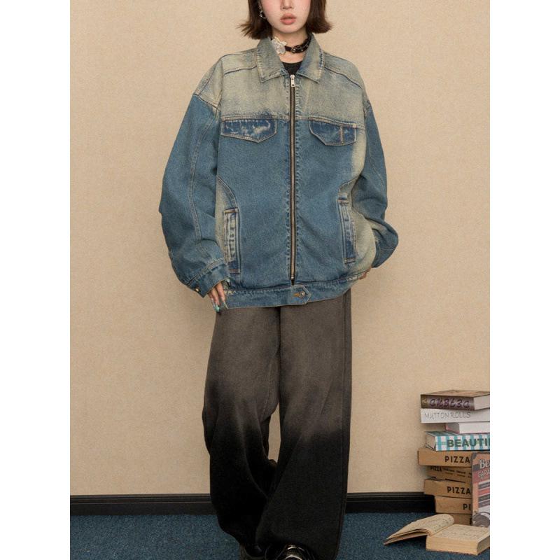 Y2K Vintage Distressed Denim Jacket for Women - 2025 Spring/Autumn Loose Trendy Style
