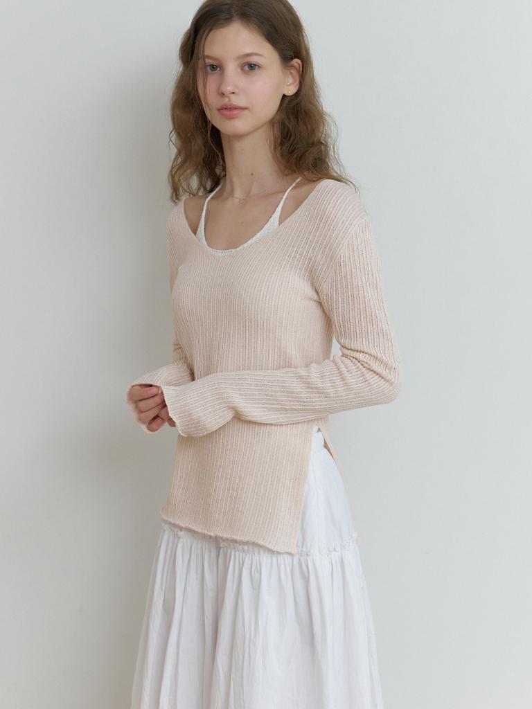 Liel Slony V Slit Knit (Powder Pink)
