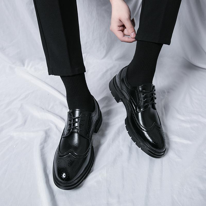 Brown Leather Men’s BlackLeather Man Formal Classic Brogue Business Shoes Chaussure Homme Fashion Odor Prevention Platform