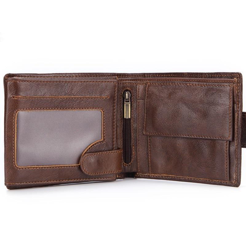 Men's Top Grain Cowhide Leather Wallet Short Horizontal Genuine Leather Purse with Coin Pocket