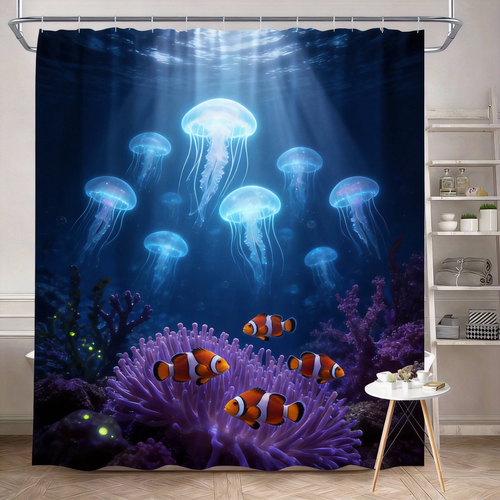 Textile Article Coral Ocean Shower Curtain 180X180cm – Reef With Tropical Fish, Underwater Bathroom Decor, 12 Hooks Bath Decorative