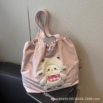 Large Capacity Tote Bag Women's New Cute Lamb Canvas Bag Versatile Student Class Commuting Shoulder Bag