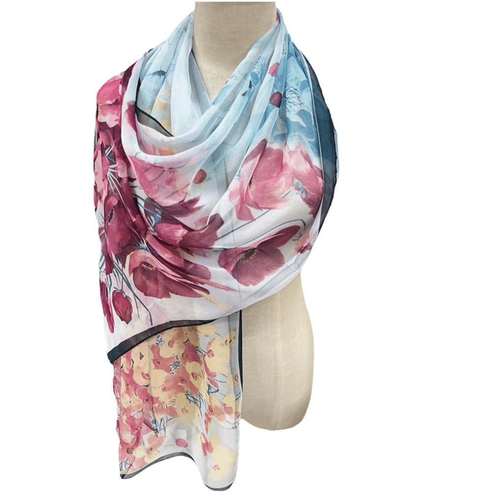 Embroidered Silk Scarf Breathable Long Wraps Summer Beach Shawl  for Women