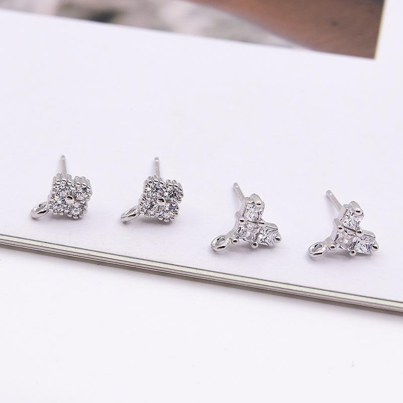 

S925 Sterling Silver Flower & Heart Zircon Stud Earrings - DIY Jewelry Accessories and Beading Ear Pins 925 Sterling Silver