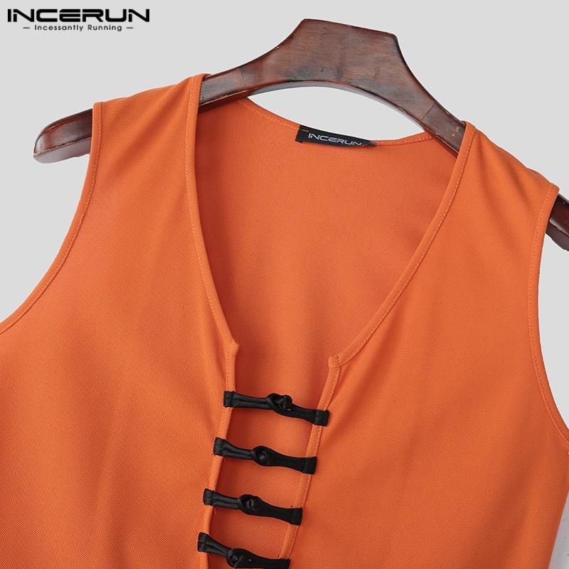 INCERUN Maiouri casual de vară pentru bărbați cu gât în V, fără mâneci, cu bandaj, goale, neregulate