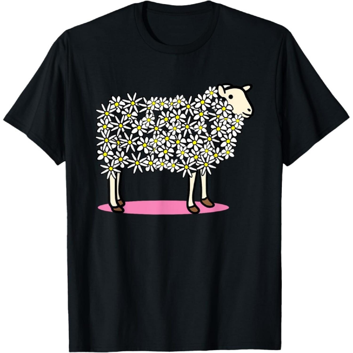 Cute Sheep With Flower Wool T-Shirt(1) S