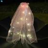 Hochzeit Schleier mit Clip/Kamm Haarschmuck für Bräute Mädchen Tüllschleier mit Rand und Lichterkette 8 Farben