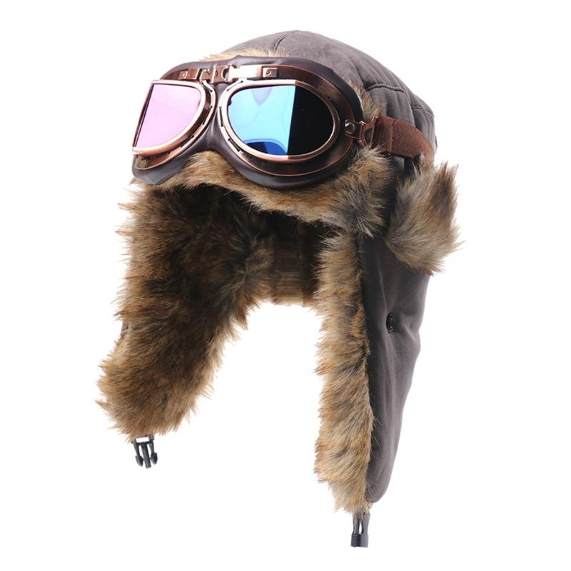 Thermal Winter Hat With Detachable Goggles For Skiing Riding And Outdoor Activity Vintage Style Ear Protection Cold Weather