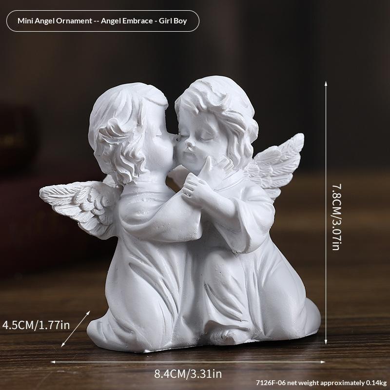 White Resin Praying Angel Figurines With Delicate Wings Floral Crown For Home Desktop Shelf Decor