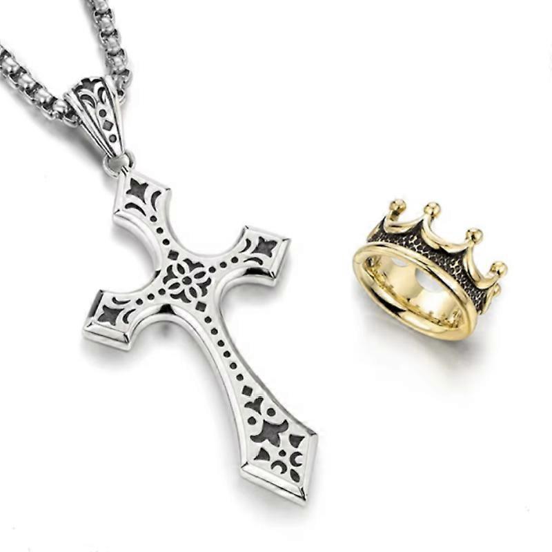 Crown Cross Necklace,Copper Pendant Necklace with Titanium Steel Chain 1-5pcs