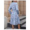 Women's Spring Dress Temperament Elegant Dress with Long Sleeves and Floral Print