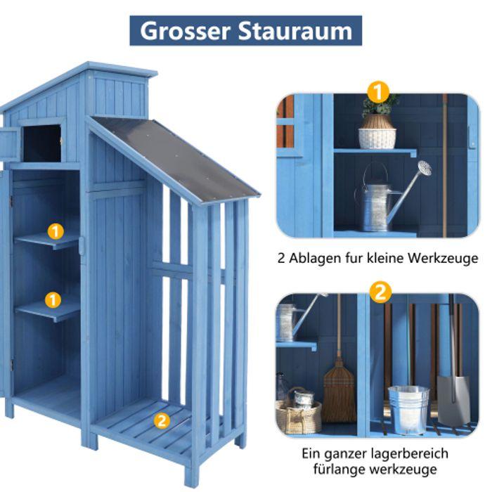 Abri à outils - MUVOE - 124x46x174 cm - Bois massif - Couleur bleu - Étanche